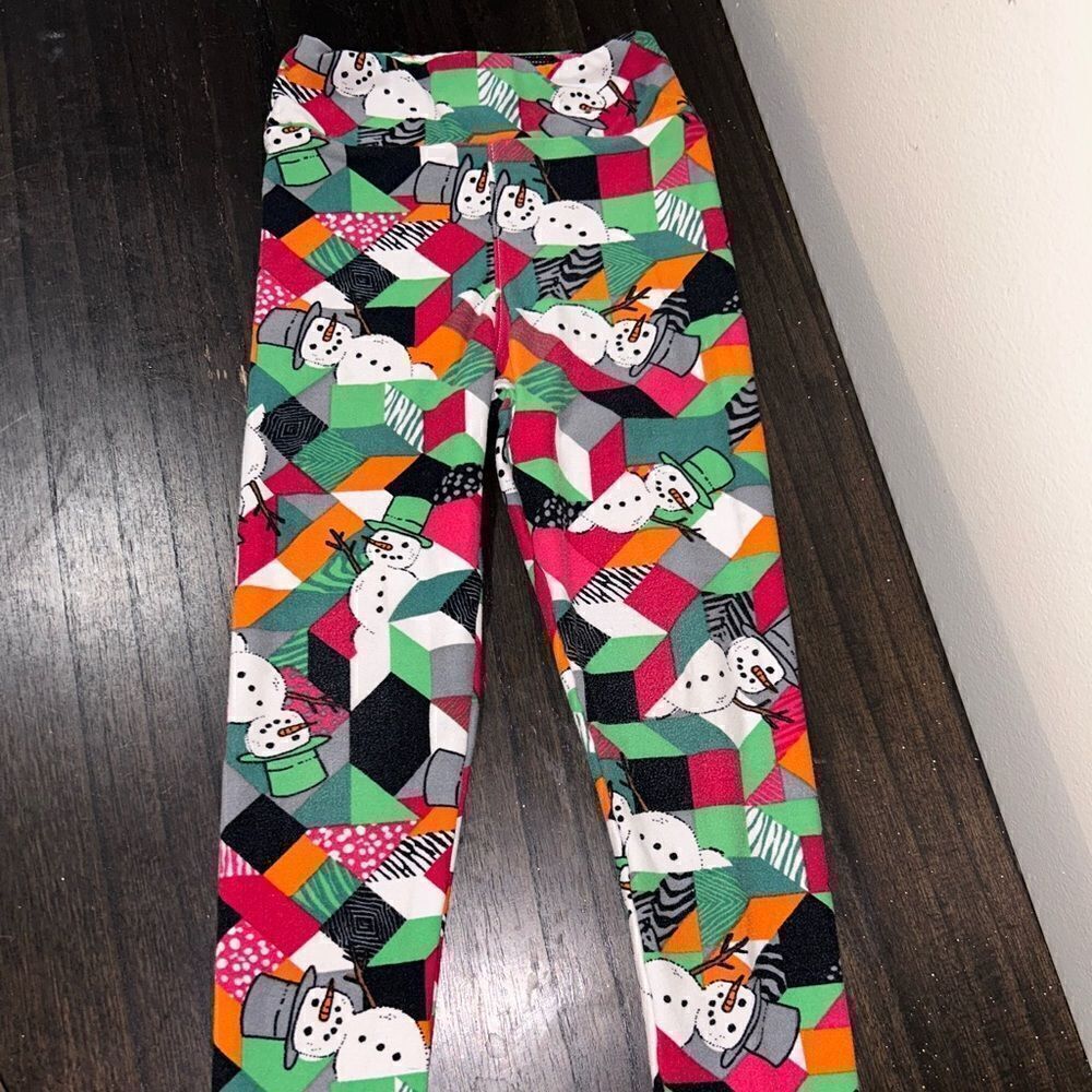 LulaRoe Christmas snowman leggings size girls small/meduim